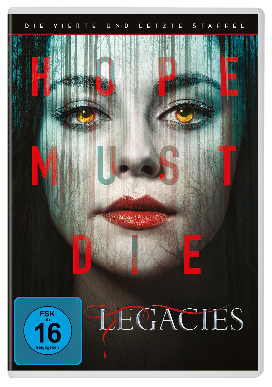 Filmposter von "Legacies" mit dem Gesicht einer Frau und Textüberlagerung.