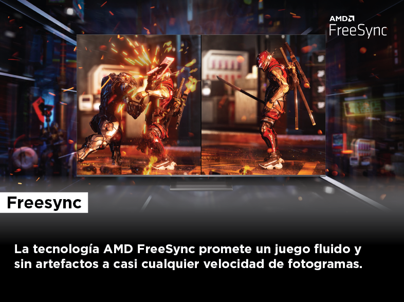 Dos imágenes de personajes luchando en un televisor con tecnología FreeSync.