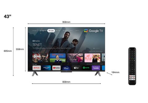 TCL 43C645 43'' 4K QLED TV with Google TV and Game Master