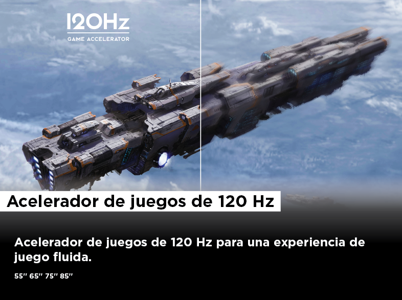 Una nave espacial en el espacio. La imagen muestra el acelerador de juegos de 120 Hz.