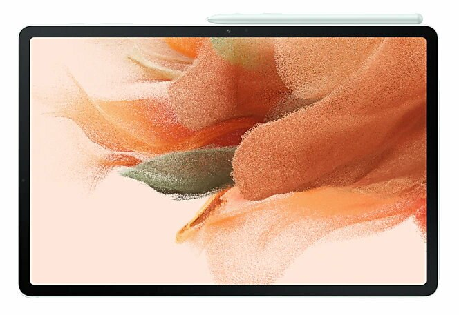 Tablet z piórem. Ekran wyświetla jasny, kolorowy obraz na białym tle.