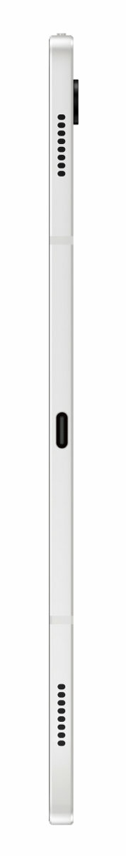 Widok z boku białego tabletu, widoczne głośniki.