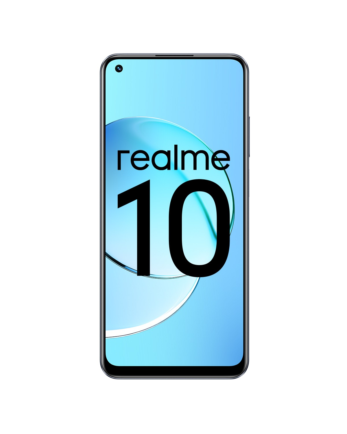 Smartphone negro con el número 10. Logotipo de Realme.