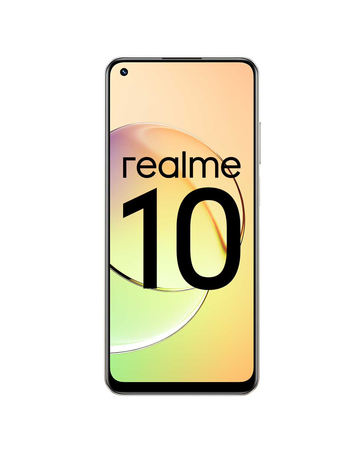 Smartphone negro con "realme 10" en la pantalla.