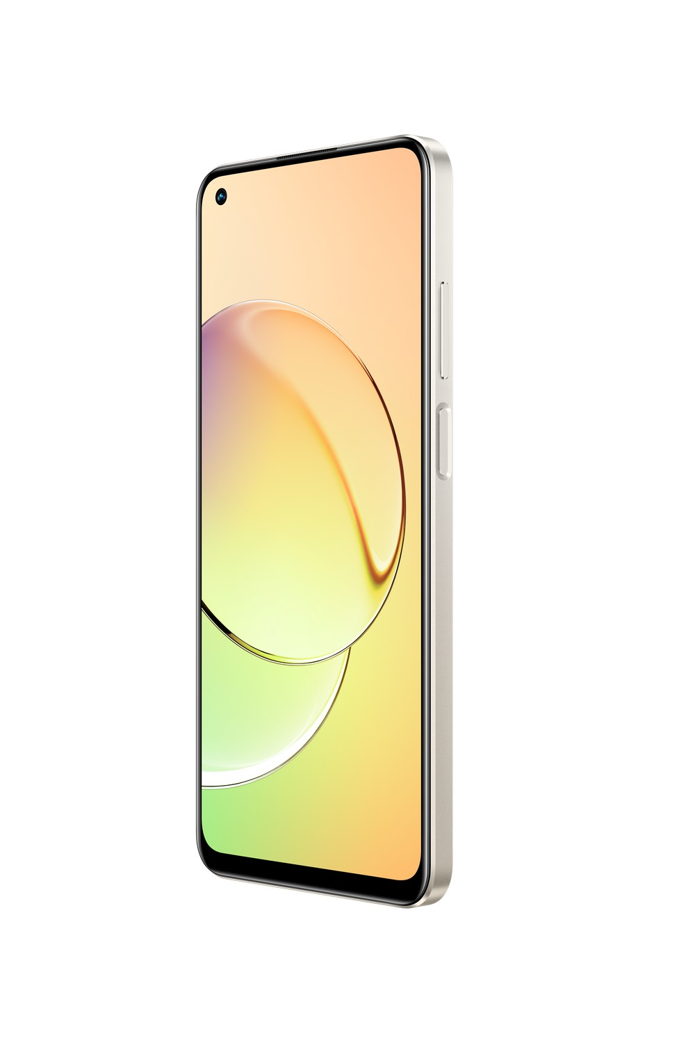 Smartphone de perfil, color dorado, con cámara y pantalla visibles.