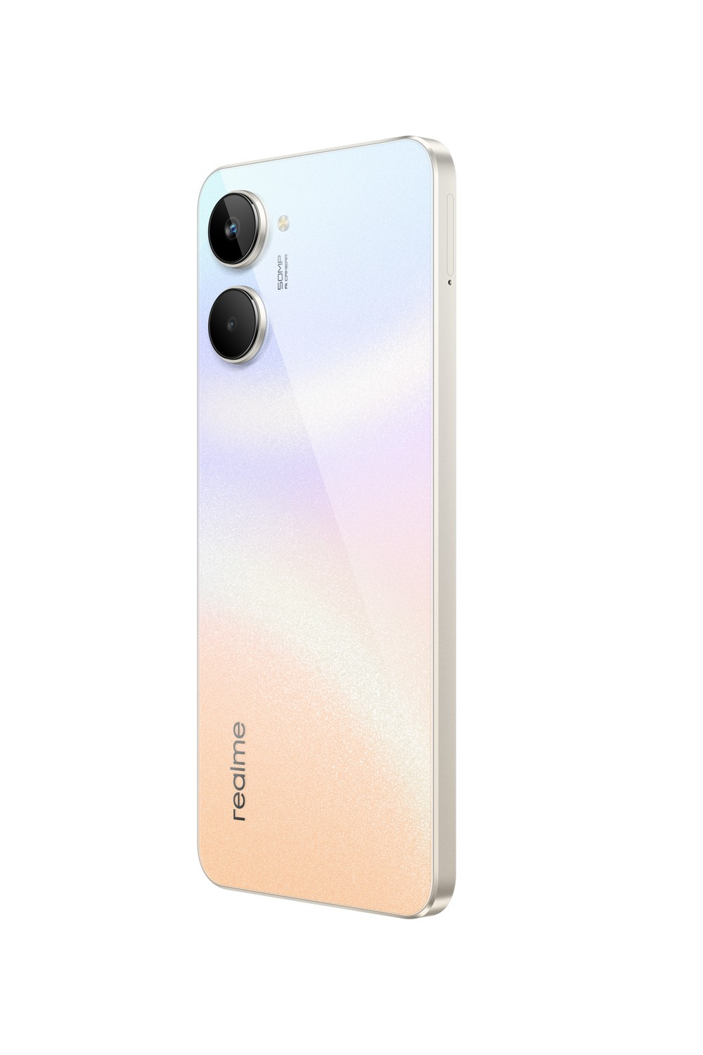 Un smartphone con parte trasera degradada melocotón y dos lentes de cámara.