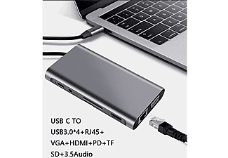 DAYTONA FC31 Type-C Usb-C To 4 Usb 3.0 HDMI VGA RJ45 Pd Aux Sd 11 in 1 Çevirici Gri_6