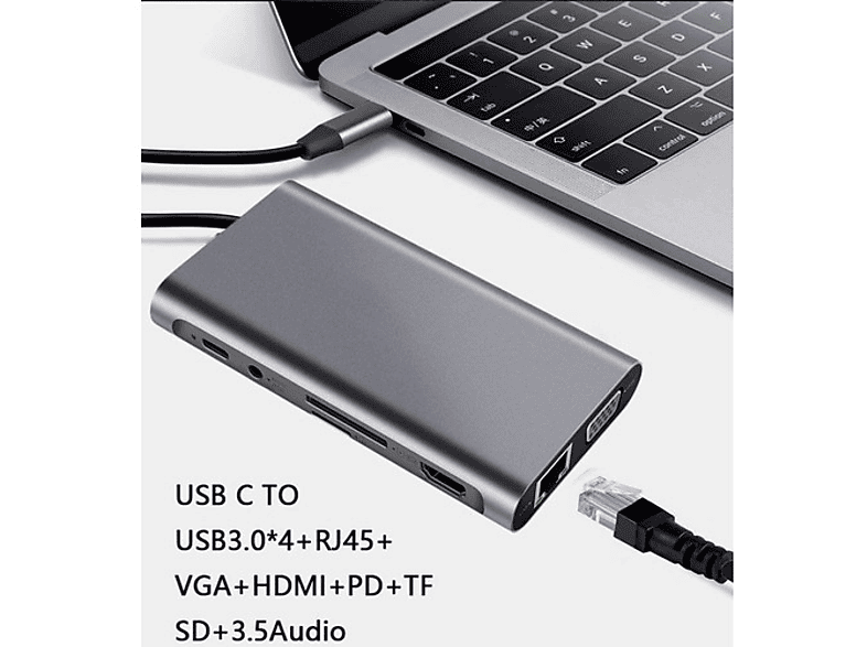 DAYTONA FC31 Type-C Usb-C To 4 Usb 3.0 HDMI VGA RJ45 Pd Aux Sd 11 in 1 Çevirici Gri_6