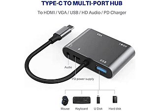 DAYTONA FC02 4 in 1 USB C to HUB PD HDMI VGA USB Adaptör Gri_3