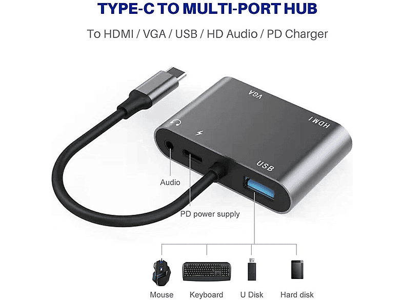 DAYTONA FC02 4 in 1 USB C to HUB PD HDMI VGA USB Adaptör Gri_3