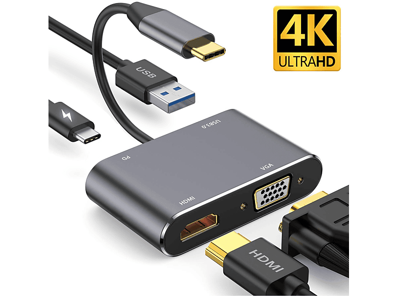 DAYTONA FC02 4 in 1 USB C to HUB PD HDMI VGA USB Adaptör Gri_4