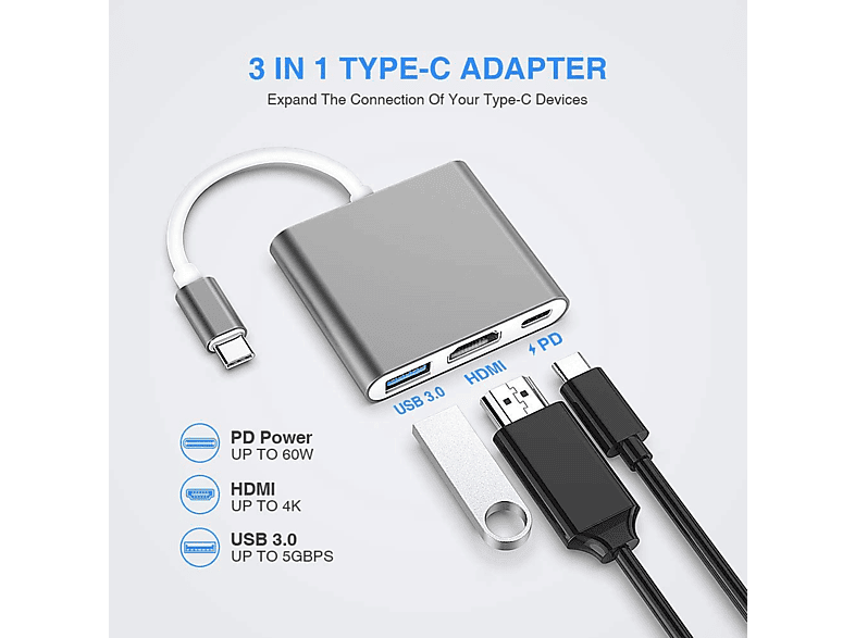 DAYTONA FC01 3 in 1 Type C HDMI USB Multi Adaptör Silver_6