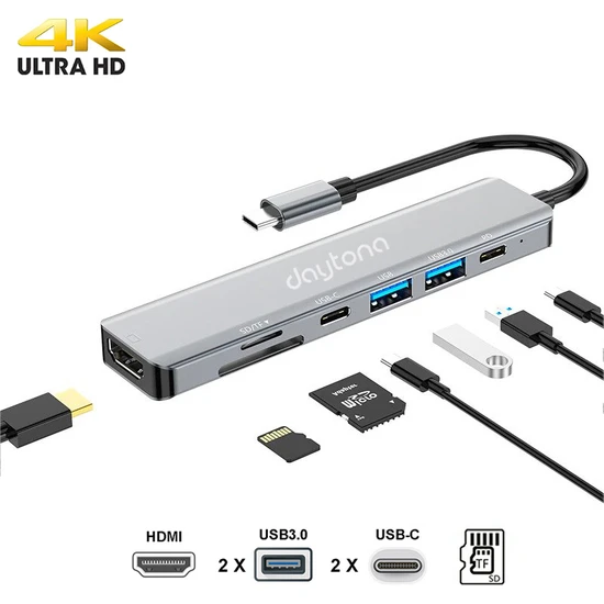 DAYTONA FC08 7 in 1 Type-C to PD HDMI SD TF Çevirici Hub Fiyat