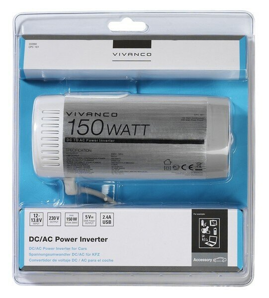 Przetwornica samochodowa VIVANCO z ładowaniem USB 12V/230V 150W 35990