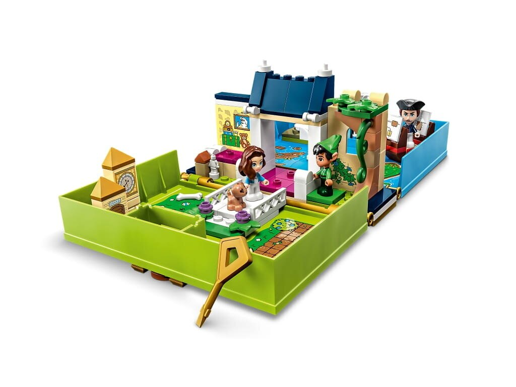 Zestaw Lego przedstawiający dom z figurkami dziewczyny, Piotrusia Pana i mężczyzny.