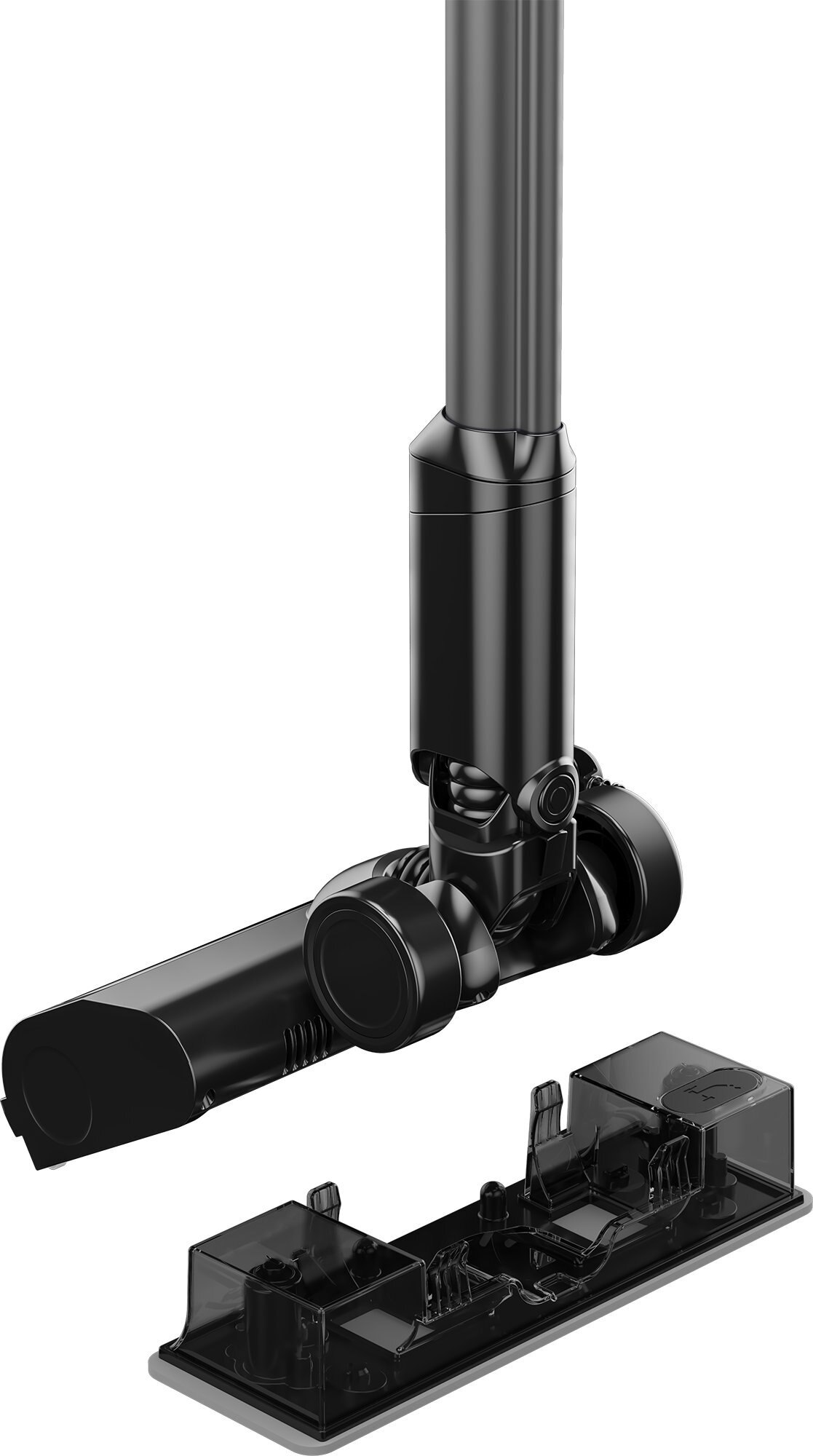 Widok z rozstrzałem głowicy i pojemnika na kurz odkurzacza.