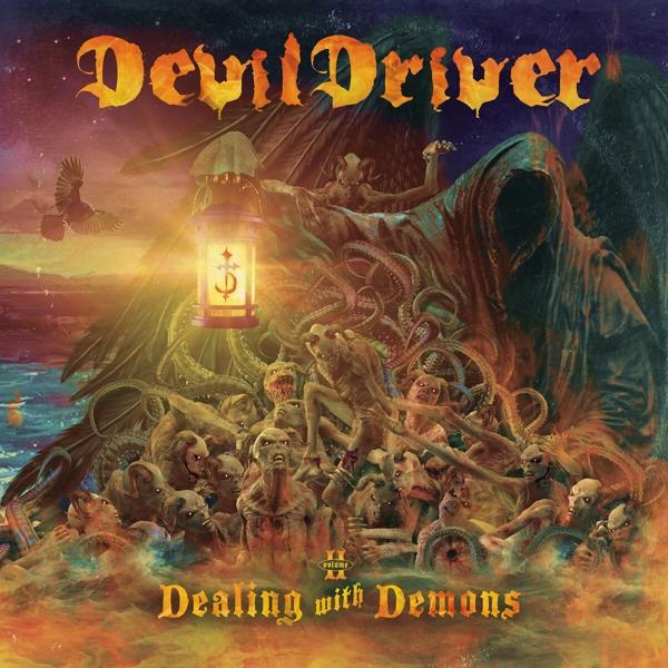 Album borító sötét művészettel. Szöveg: DevilDriver, Dealing with Demons.