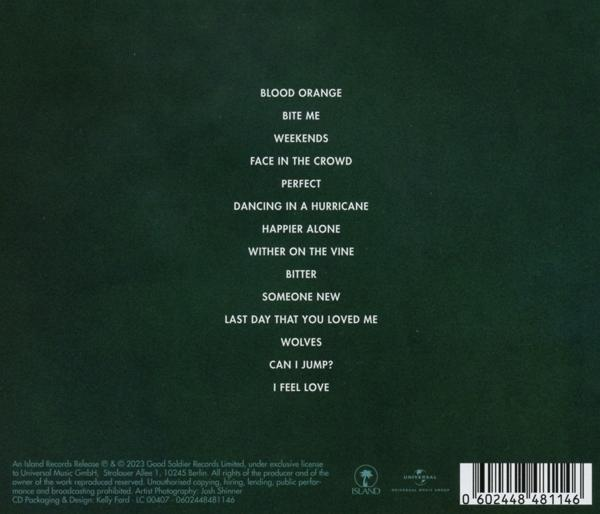 Auf grünem Hintergrund gedruckte Titelliste des Albums. Enthält eine Titelliste.