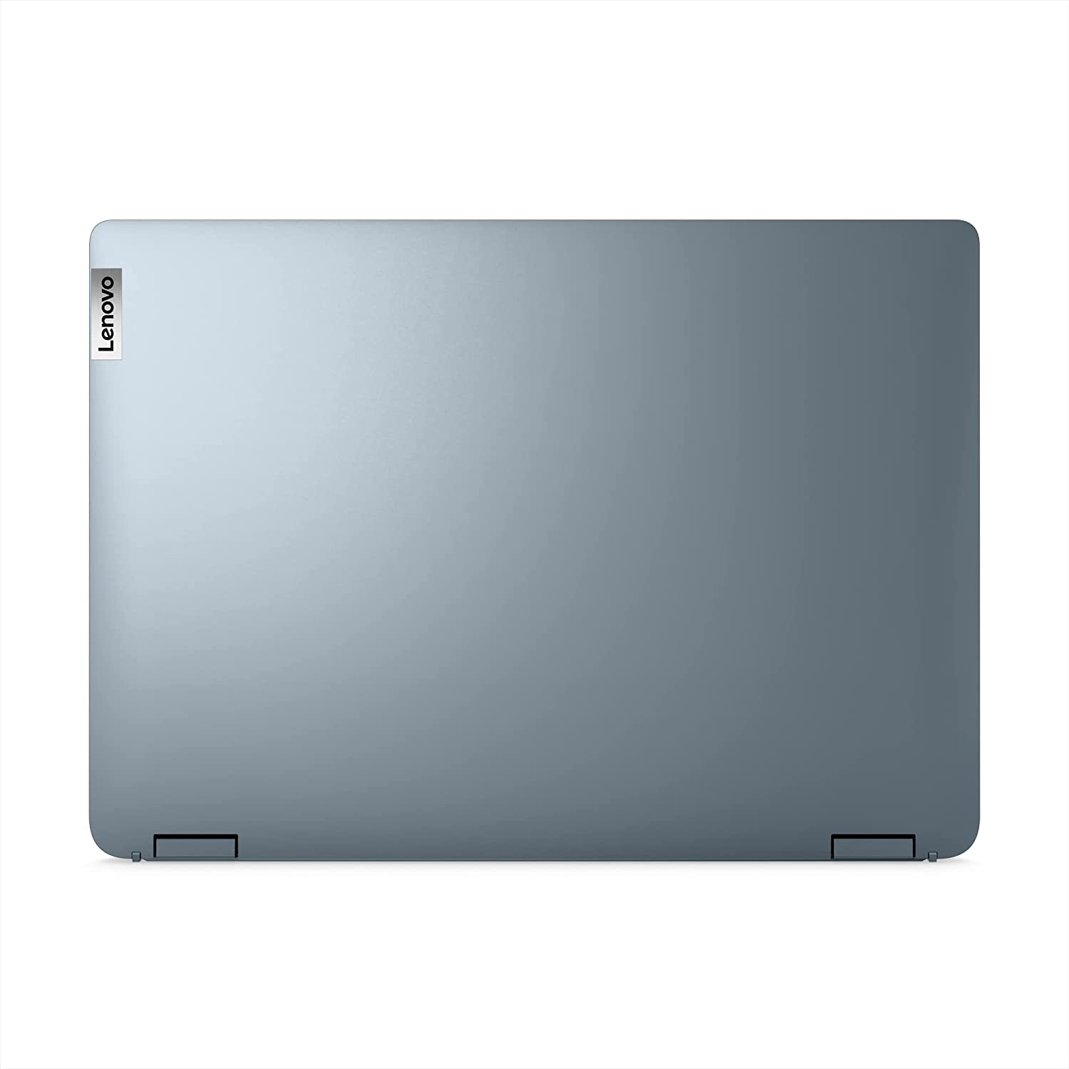 Vista superior de una computadora portátil con el logotipo de Lenovo visible.