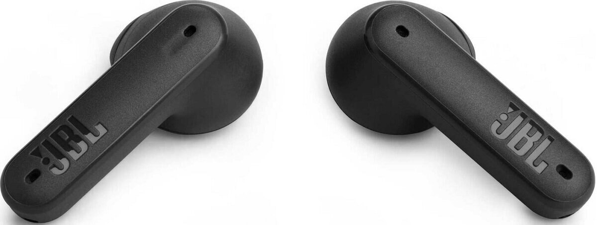 Dwa czarne słuchawki JBL na białym tle.