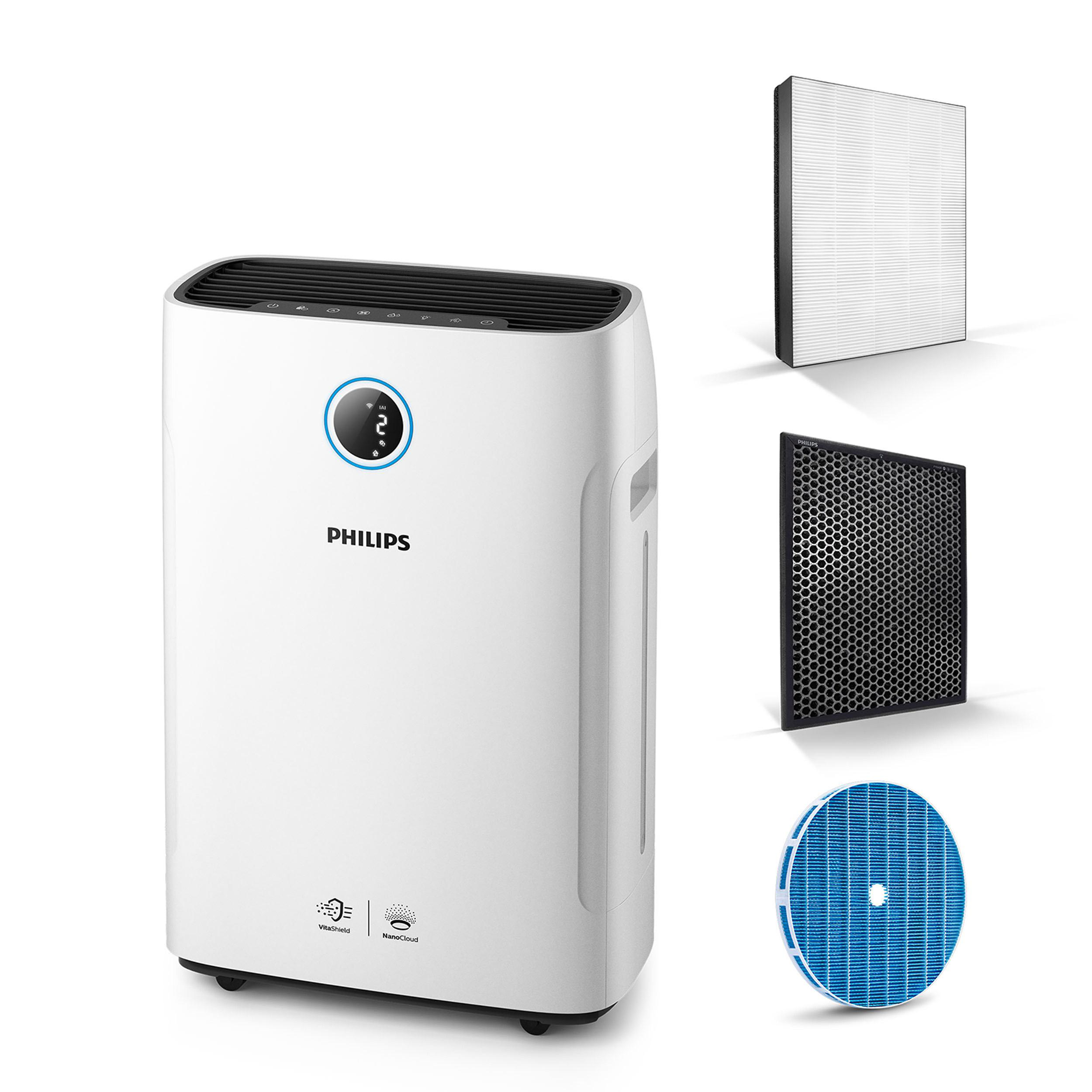 PHILIPS AC2729/10 Serie 2000, CADR 330 m³/h, sanfter Schlafmodus Luftreiniger und Luftbefeuchter Weiß (35 Watt, Raumgröße: 60 m², HEPA- und Aktivkohlefilter, Vorfilter)