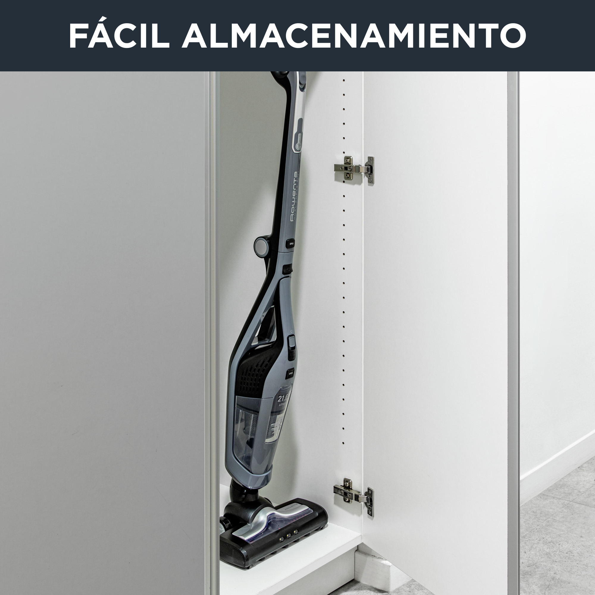Aspirador escoba - Rowenta  RH6756WO Dual Force 2 en 1, LED, Gris