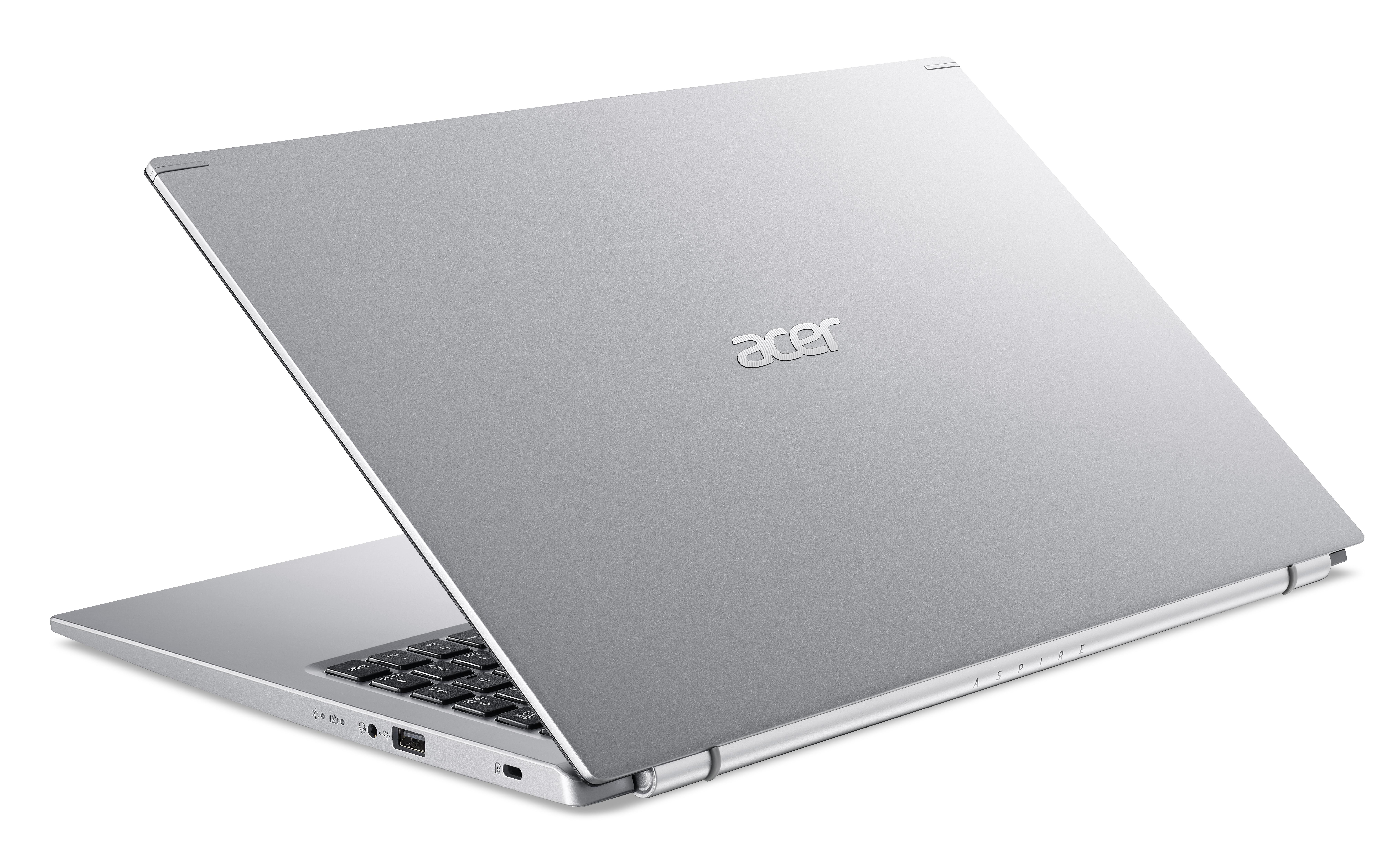 Silberner Laptop, Rückansicht. Das Acer-Logo ist sichtbar.