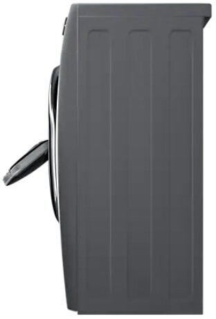 Widok z boku ciemnoszarej pralki z otwartymi drzwiami.