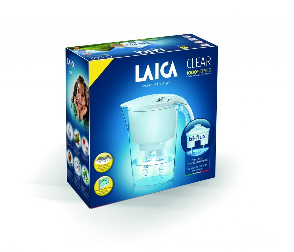 Laica Clear vízszűrő doboz, vízszűrő kancsó képével.