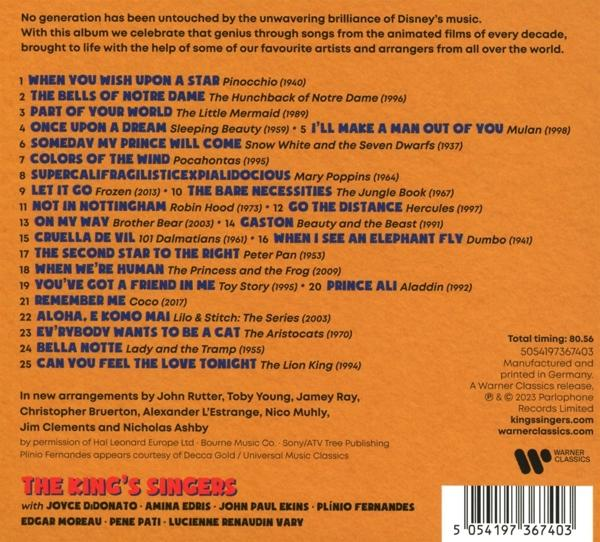 CD-Cover mit Titelliste von Disney-Songs. Hintergrund ist weiß.
