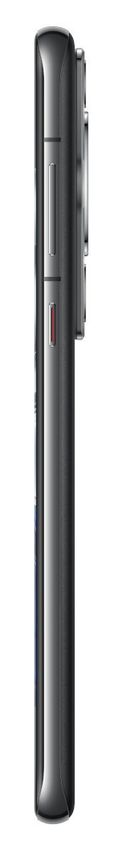 Widok z boku czarnego smartfona z przyciskami głośności i zasilania.