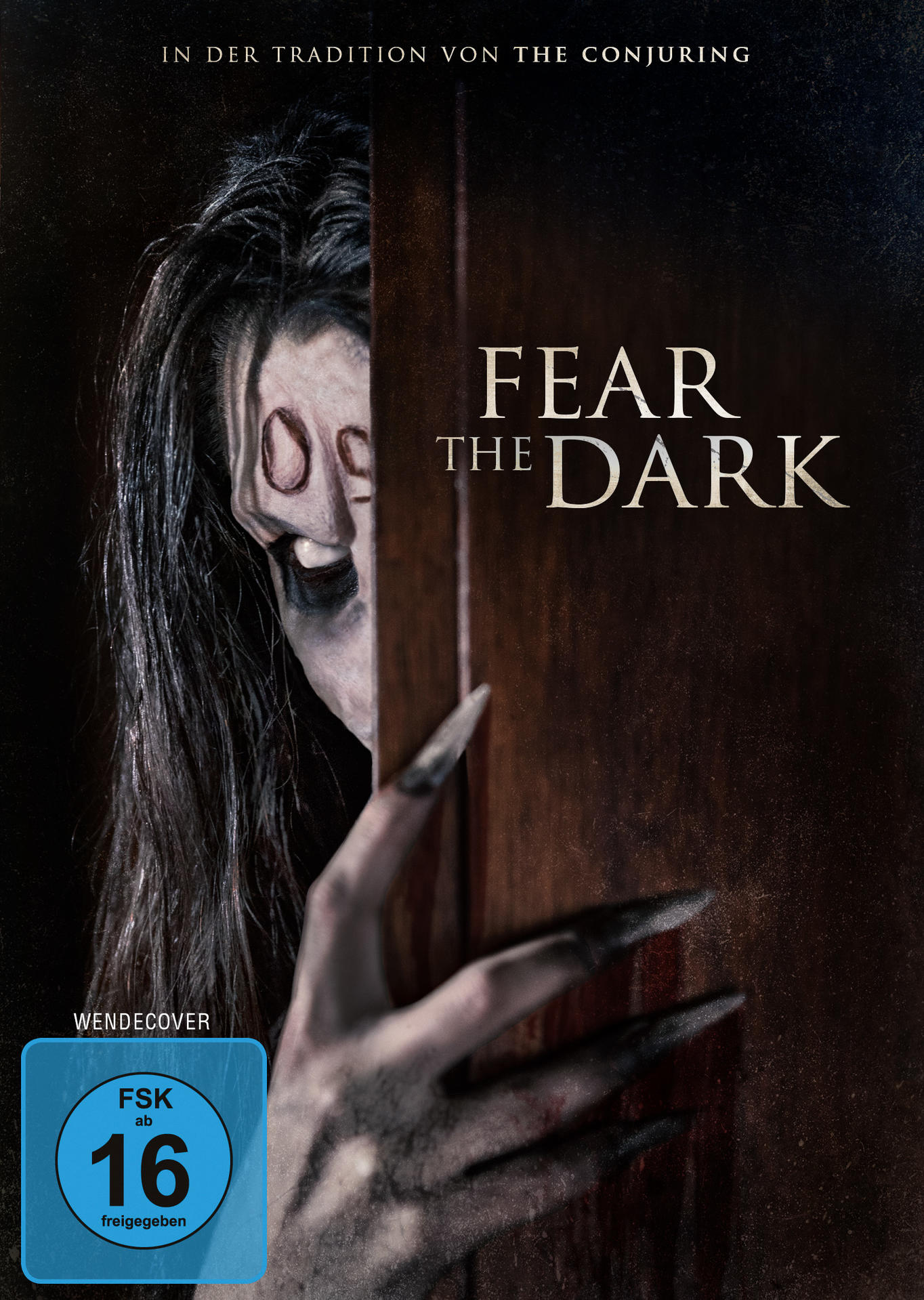 Filmplakat: Fear the Dark. Hand mit langen Nägeln hinter Tür.