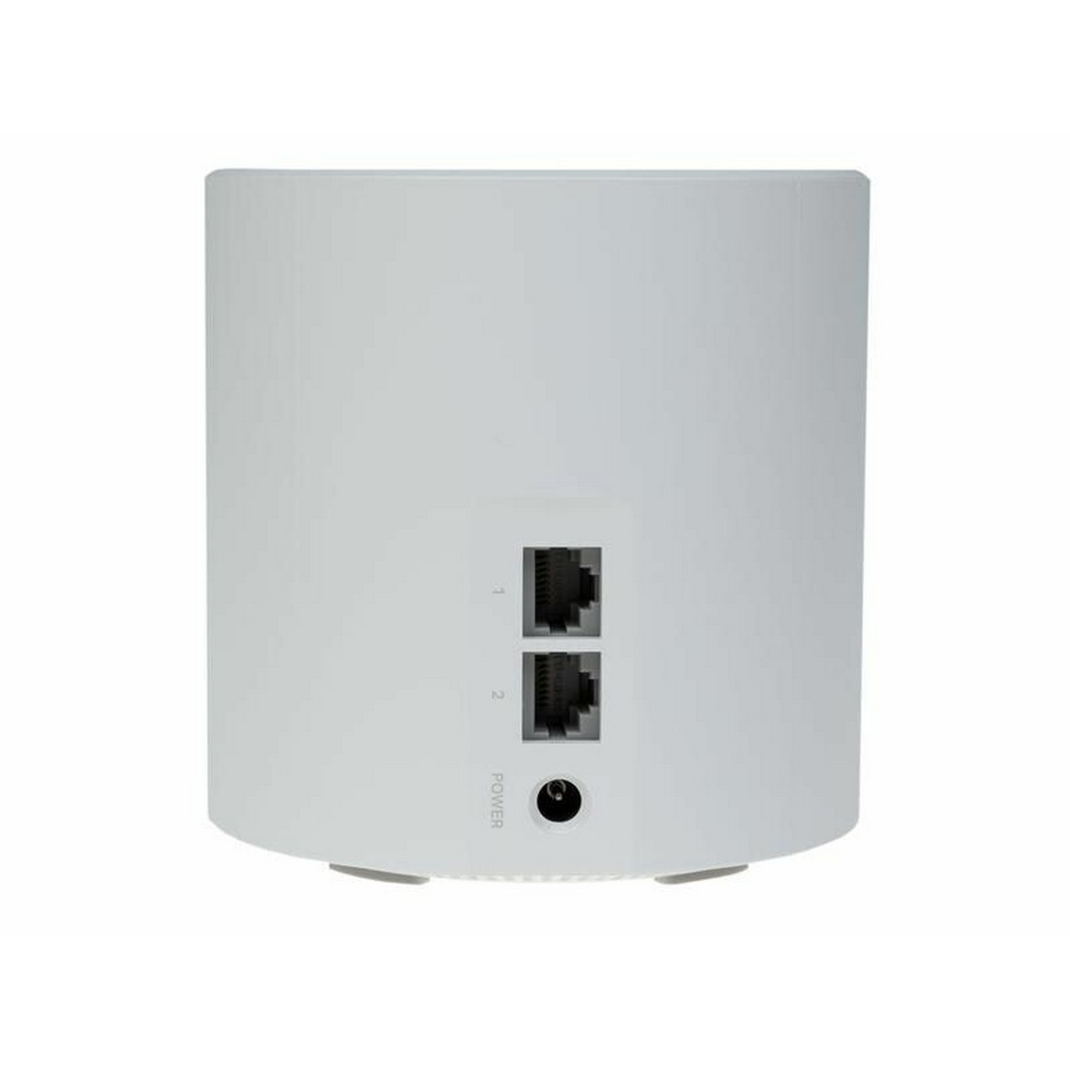 Arrière d'un routeur blanc avec ports Ethernet et un port d'alimentation.