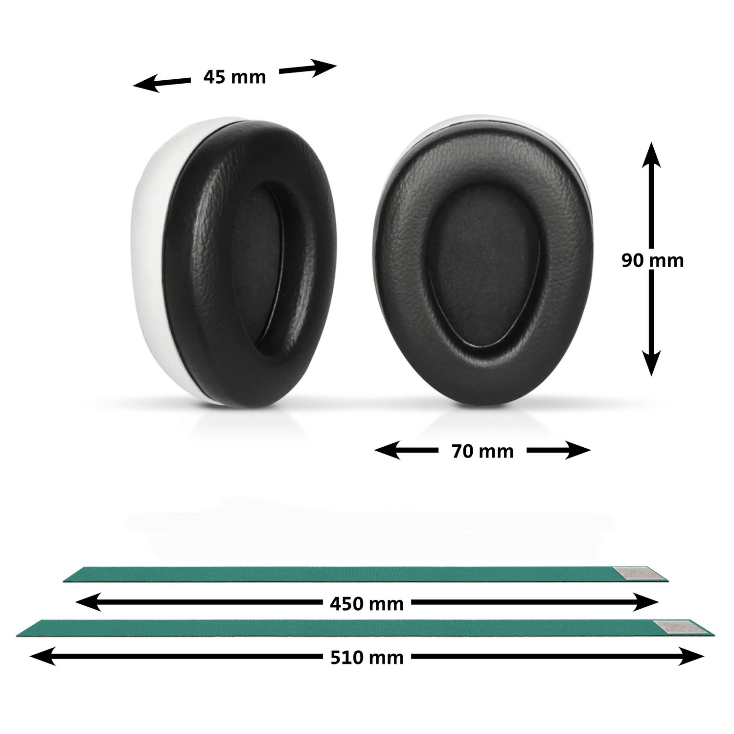 Coussinets avec dimensions et deux pièces de bandeau avec dimensions.