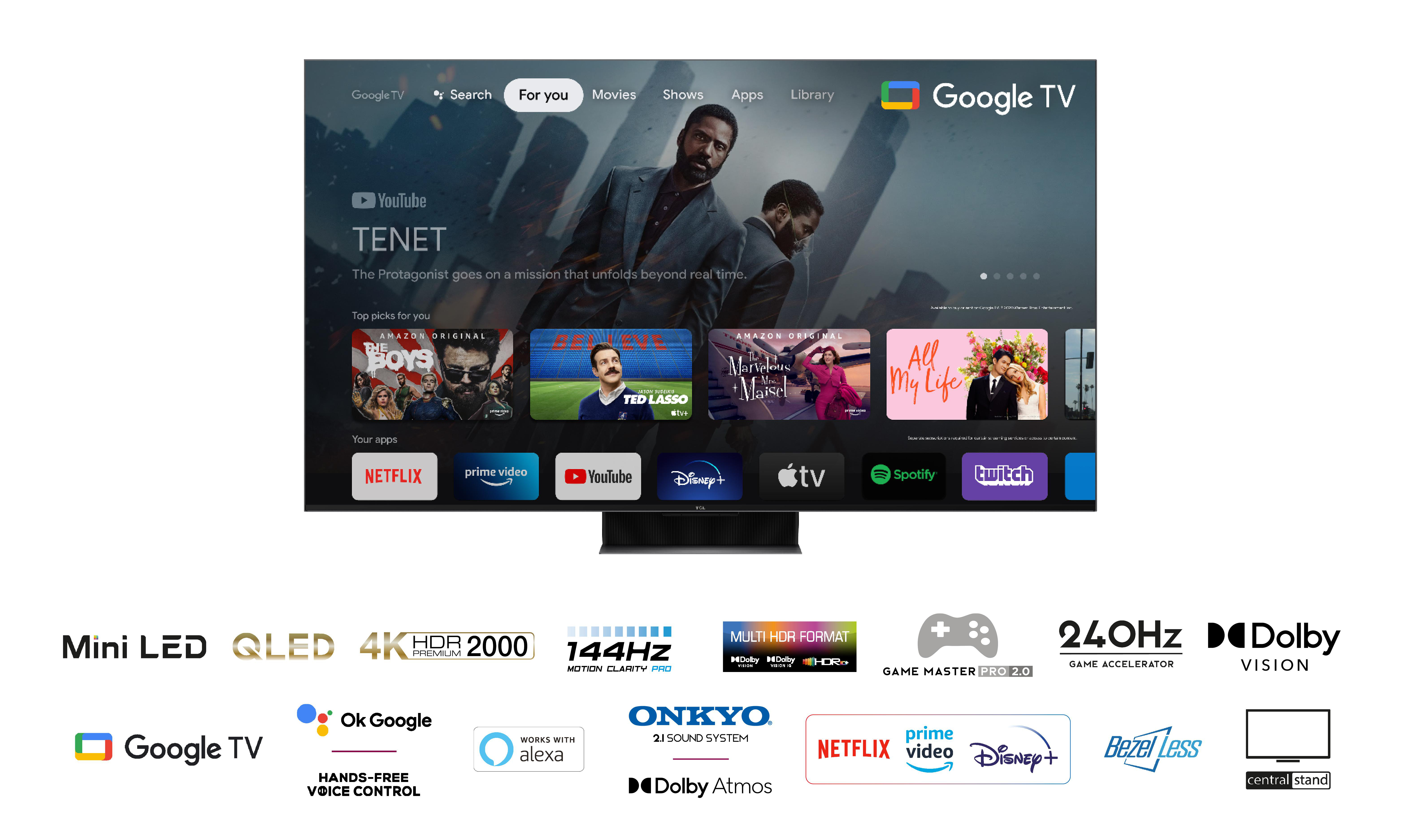 TCL 85C845 (85 Zoll, QLED Mini LED TV, Smart TV, Google TV, Dolby Vision, 144Hz Motion Clarity Pro, Sprachassistent)
