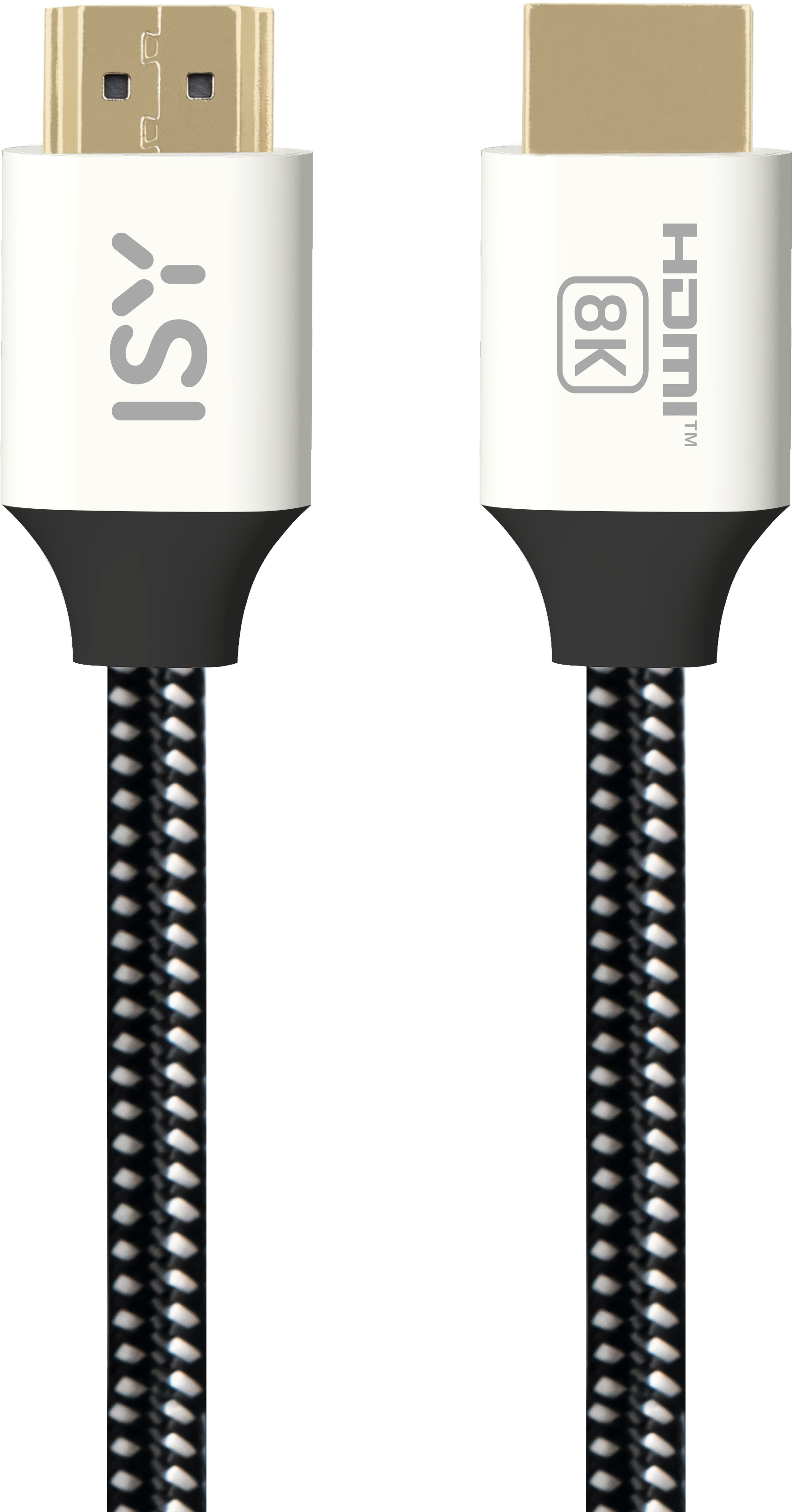 Due cavi HDMI. Il cavo ha una copertura bianca e nera, e il connettore è dorato.