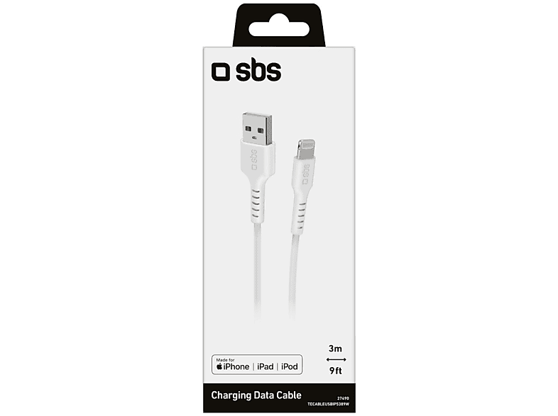 Kabel USB-Lightning SBS 3m Biały TECABLEUSBIP5389W – zdjęcie 2