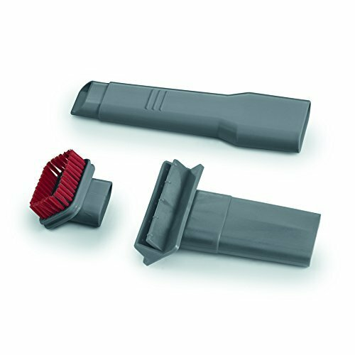 Końcówki do odkurzacza: szczotka, ssawka szczelinowa i płaska dysza, wszystkie szare.