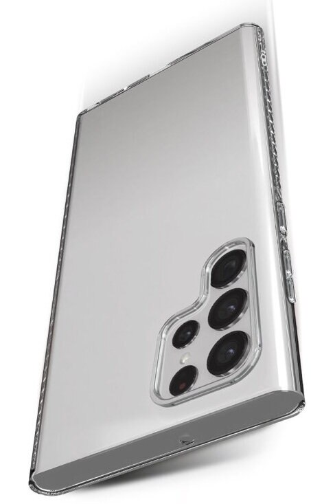 Przezroczyste etui na telefonie. Widoczny tył telefonu i aparaty.