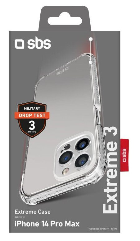 Przezroczyste etui na iPhone 14 Pro Max w opakowaniu. Etui jest przezroczyste, z czarną ramką.