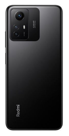 Tył czarnego telefonu Redmi z potrójnym aparatem i napisem 108MP.