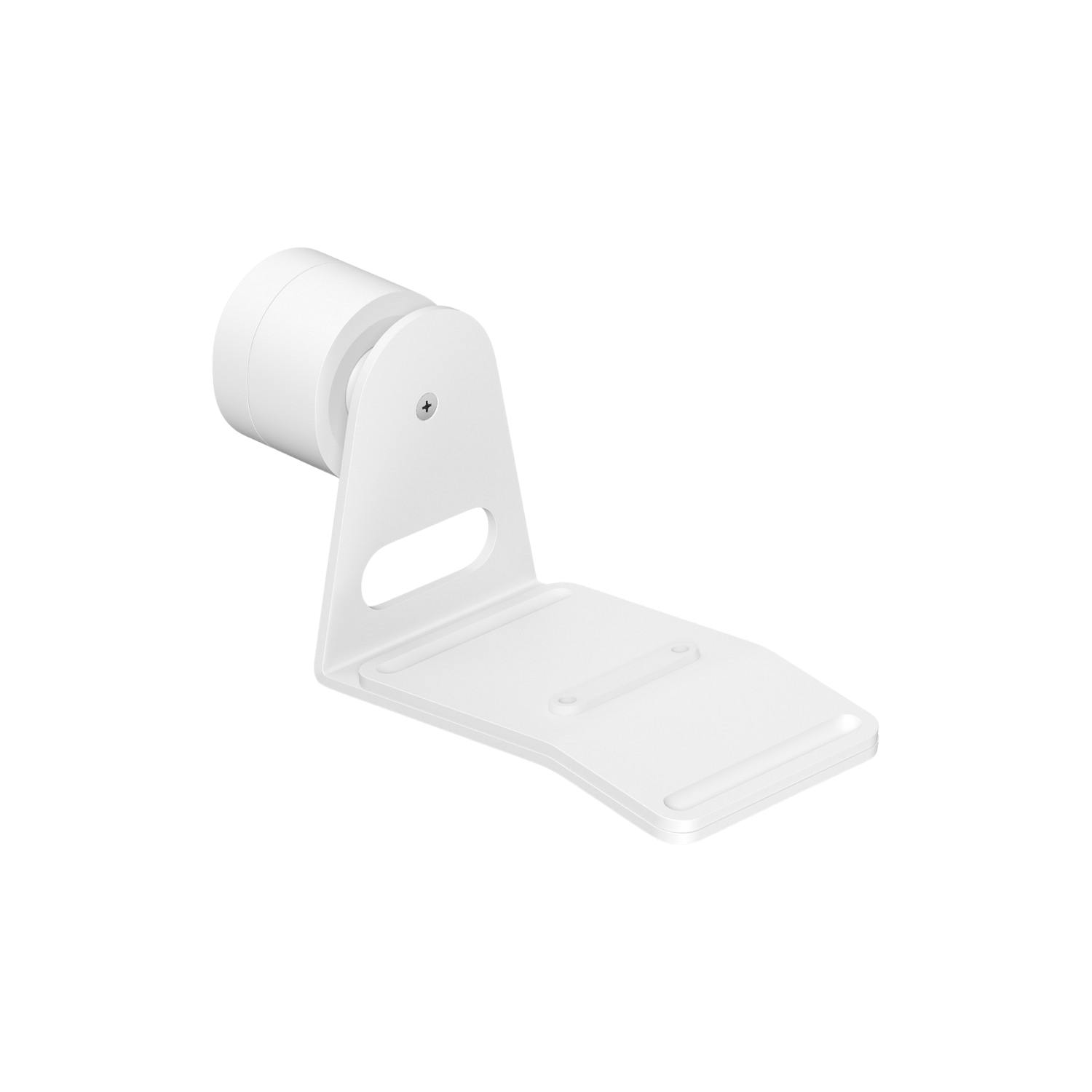 Support mural blanc. Il a une base incurvée et une projection cylindrique.