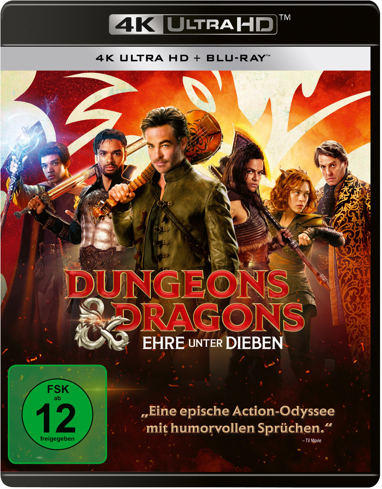Dungeons & Dragons Filmcover mit Schauspielern, Titel und Bewertungsinformationen. Es ist auf Deutsch.