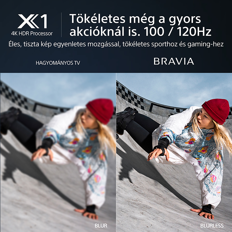 Egy lány gördeszkázik egy gördeszkapályán. A bal oldala elmosódott.