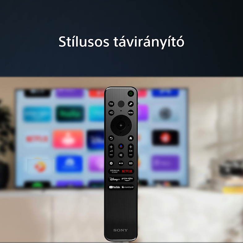 Egy fekete távirányító különböző gombokkal.