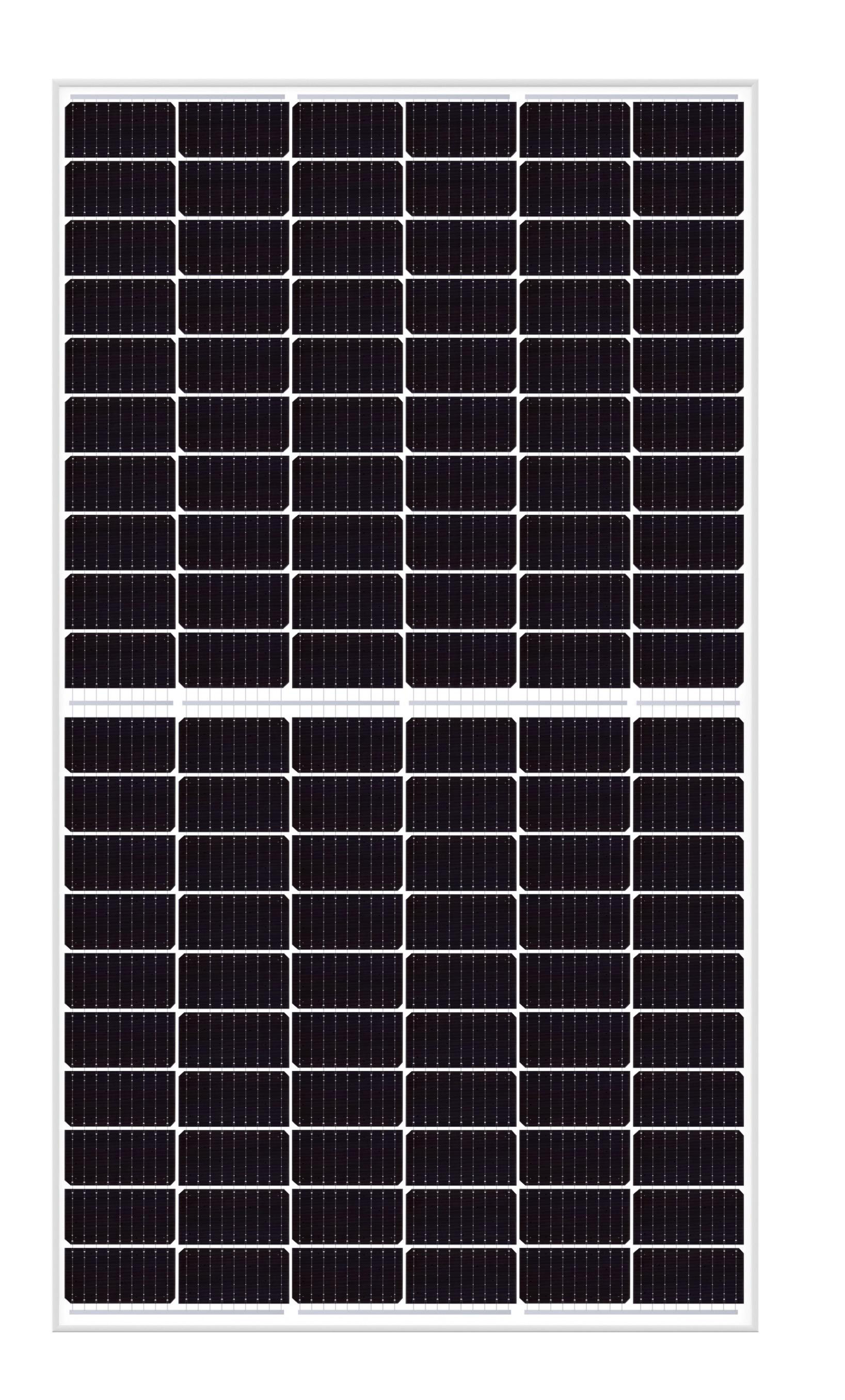 Sonnenkollektor mit vielen schwarzen rechteckigen Zellen, auf weißem Grund.