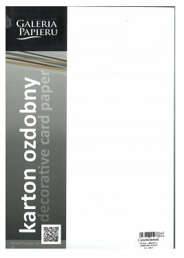 Biały dekoracyjny papier kartonowy z tekstem 'karton ozdobny' i 'decorative card paper'.