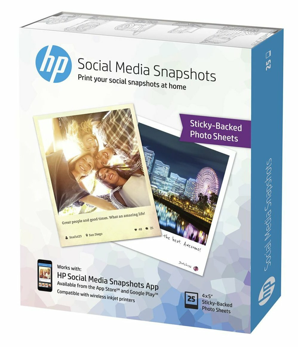 Przyklejany papier fotograficzny HP Social Media Snapshots 10x13cm 25ark.