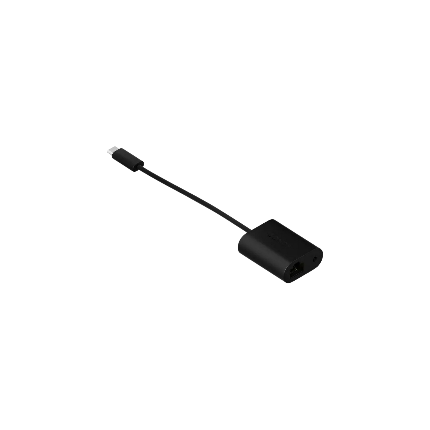 Adaptateur noir avec câble USB-C sur fond noir.