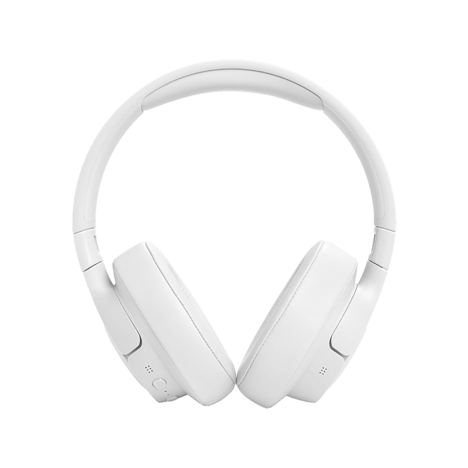 White, over-ear headphones displayed symmetrically against a white background.